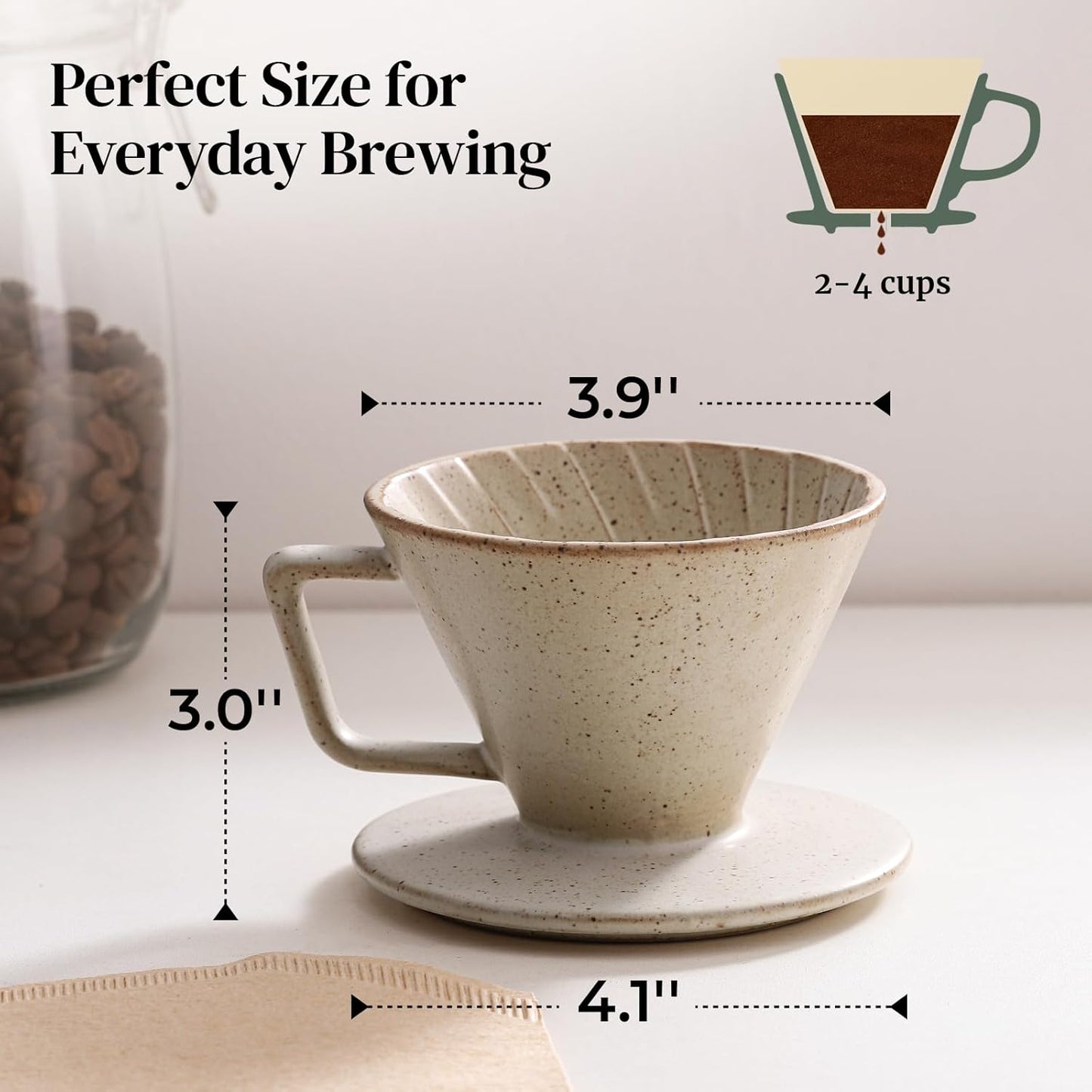 DOWAN Pour Over Coffee Maker, Non-Electric Pour Over Coffee Dripper, Manual Brew Maker, Single Cups Porcelain Slow Brewing Accessories for Gifts, Grey