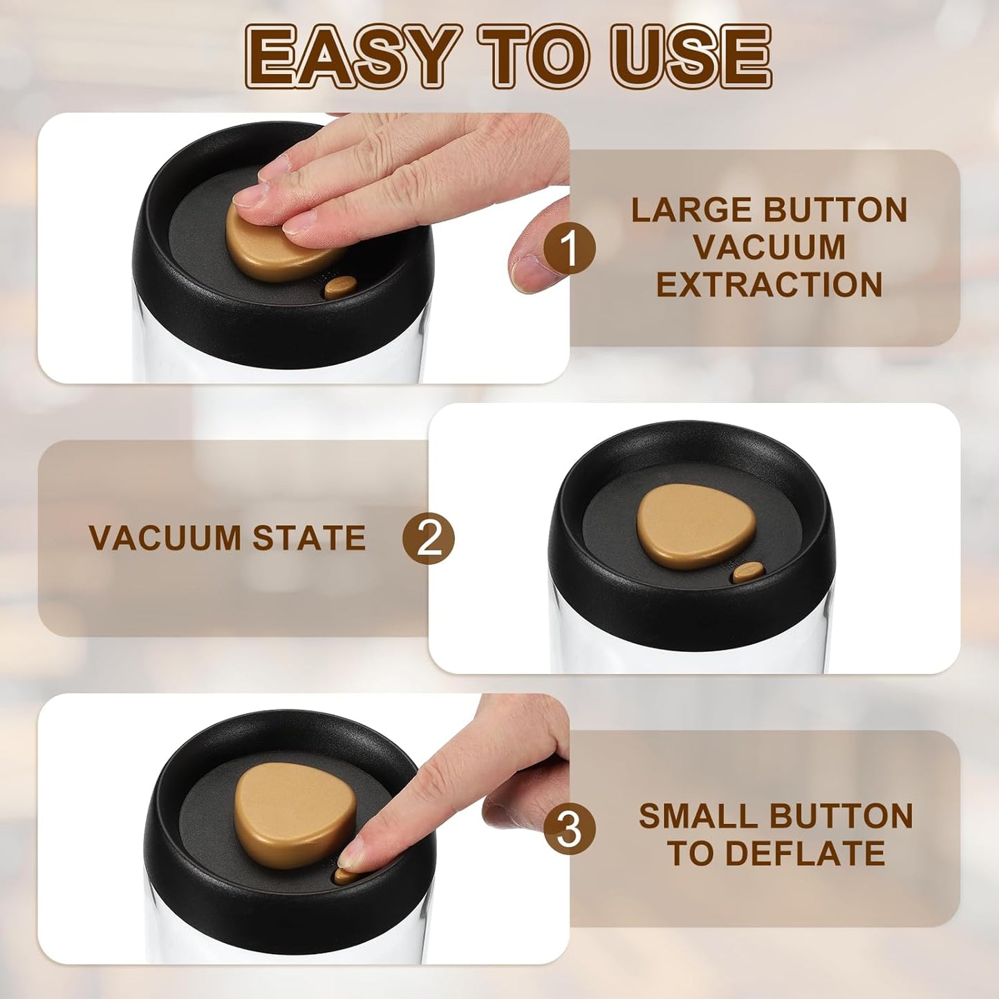 uxcell 2pcs Coffee Vacuum Container, 500ml/17oz Glass Coffee Bean Storage Container with Lids for Spices Biscuits Loose Leaf Tea, Black Gold