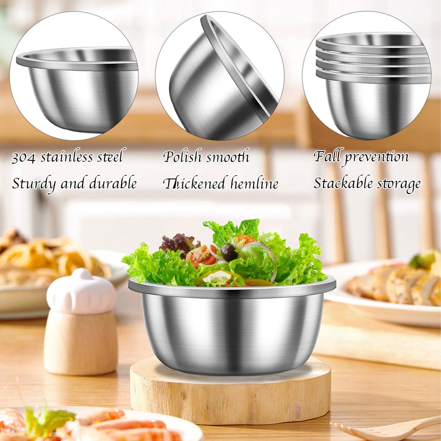 Stainless Steel Mixing Bowls, 6 Pack 2 Quart Stainless Steel Bowls Metal Mixing Bowls For Meal Prepping, Cooking, Baking