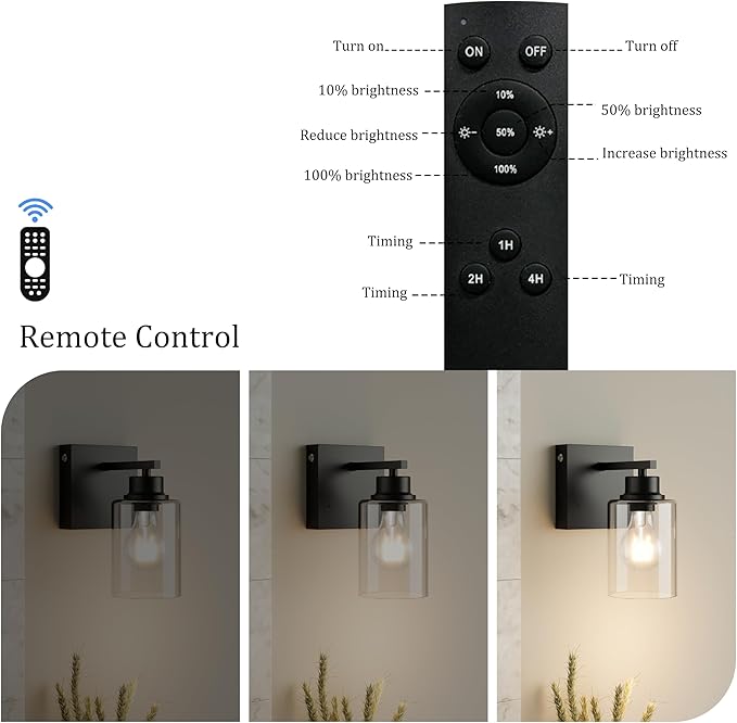 Battery Operated Wall Sconce Set of 2, Easy Install Dimmable Wireless Wall - Image 3
