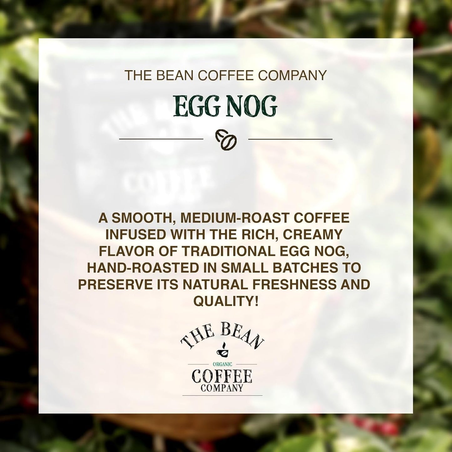 The Bean Organic Coffee Company Egg Nog, Medium Roast, Ground Coffee, 16-Ounce Bags (Pack of 2), Café molido tostado orgánico