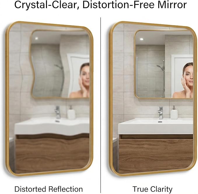 2-Pack 24x36 Inch Matte Gold Bathroom Vanity Mirrors | Flush Mount Deep Set - Image 3
