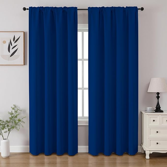 CUCRAF Royal Blue Blackout Curtains 63 inch Length 2 Panels Set, Rod Pocket by CUCRAF