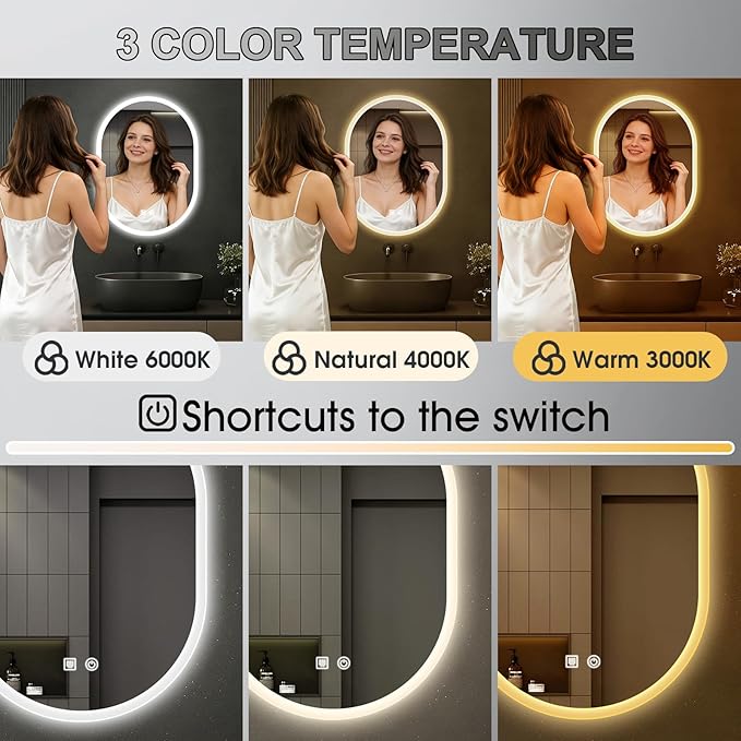 20x28 LED Bathroom Mirror with Lights Oval, Lighted Bathroom Vanity Mirror - Image 2