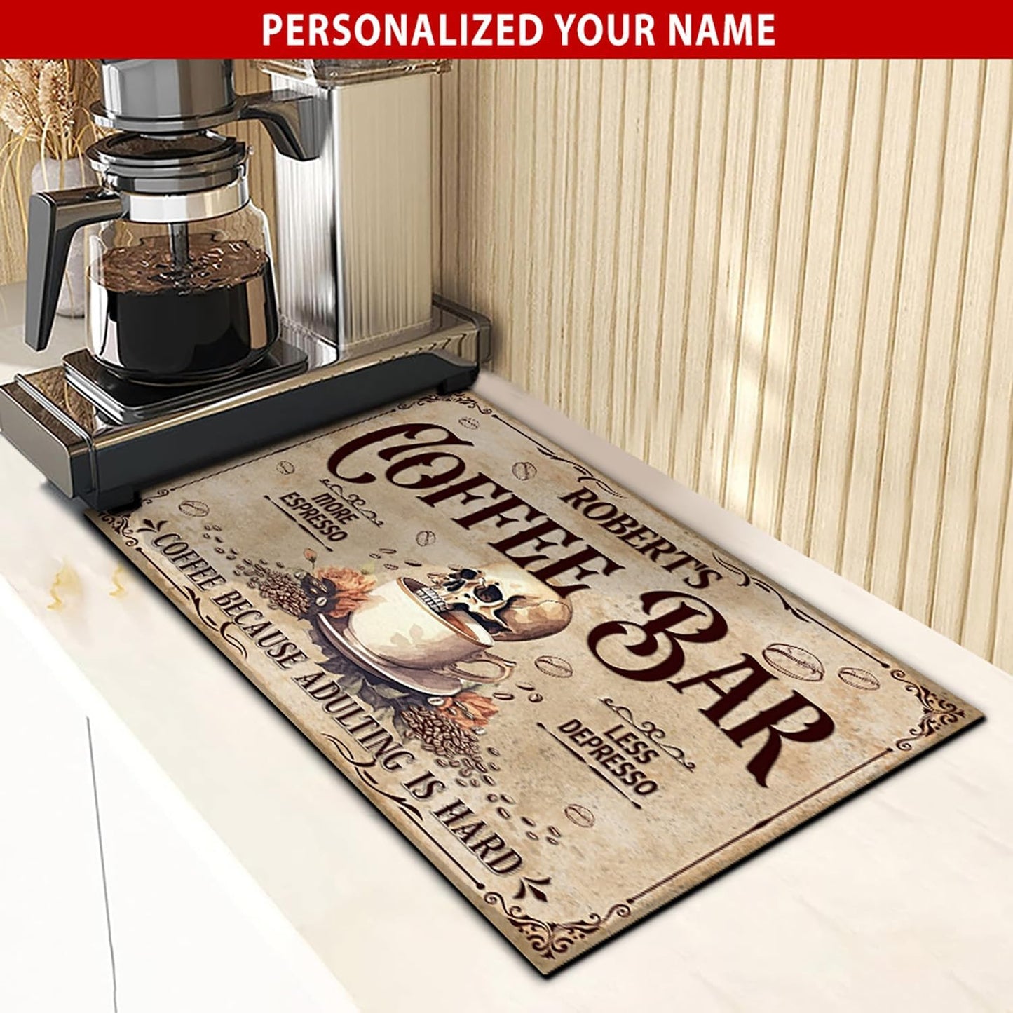 THUYPT Personalized Absorbent Coffee Mat for Counter, Coffee Drying Mat Coffee Bar Accessories, Kitchen Counter Coffee Maker Coffee Station Decoration (03)