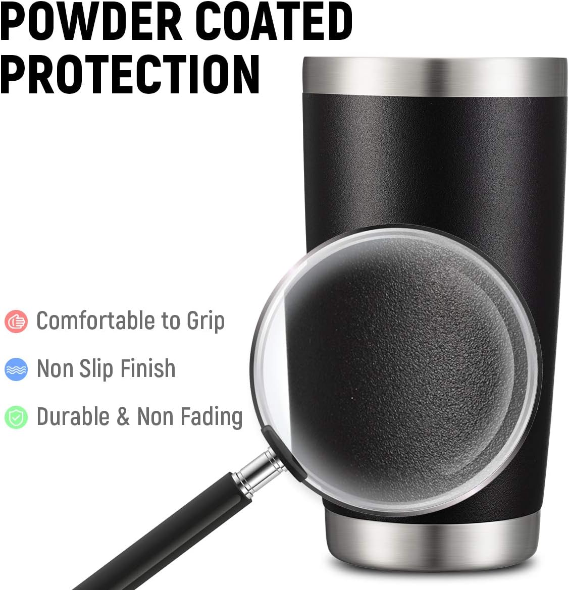 COMOOO 20oz Double Wall Vacuum Insulated Travel Mug, Stainless Steel Tumbler with Lid and Straw Durable Powder Coated Insulated Coffee Cup for Cold & Hot Drinks (Black. 2 pack