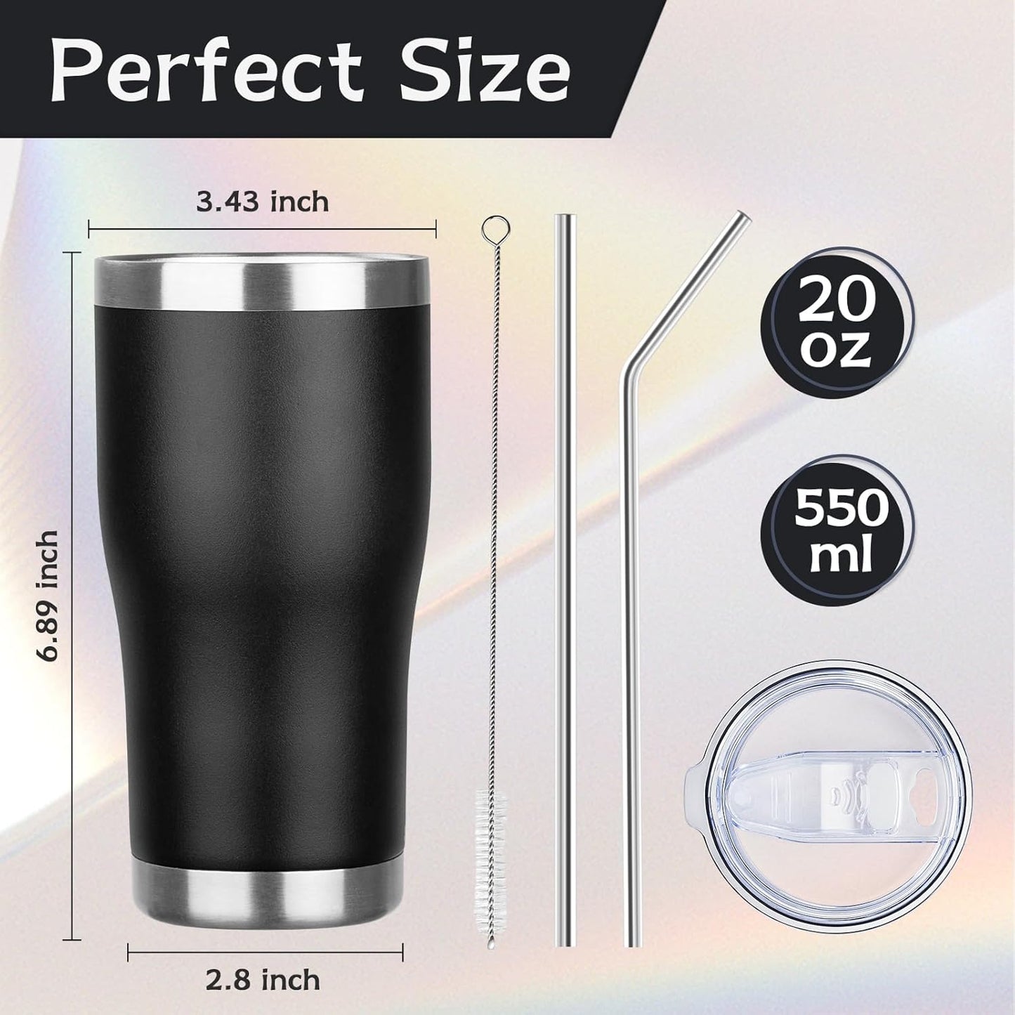 MEZMUT 4 Pack 20oz Insulated Coffee Tumbler with Lid and Straw Double Wall Vacuum Insulated Cup Stainless Steel Travel Mugs Leakproof Powder Coated Tumbler for Indoor Outdoor(Black)