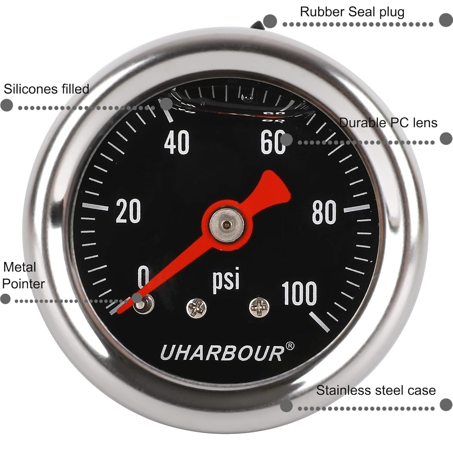 Glycerin Filled Pressure Gauge with 304 Stainless Steel Case, 1-1/2" Black Dial, 0-100Psi, High Accuracy, 1/8" NPT Center Back Mount…