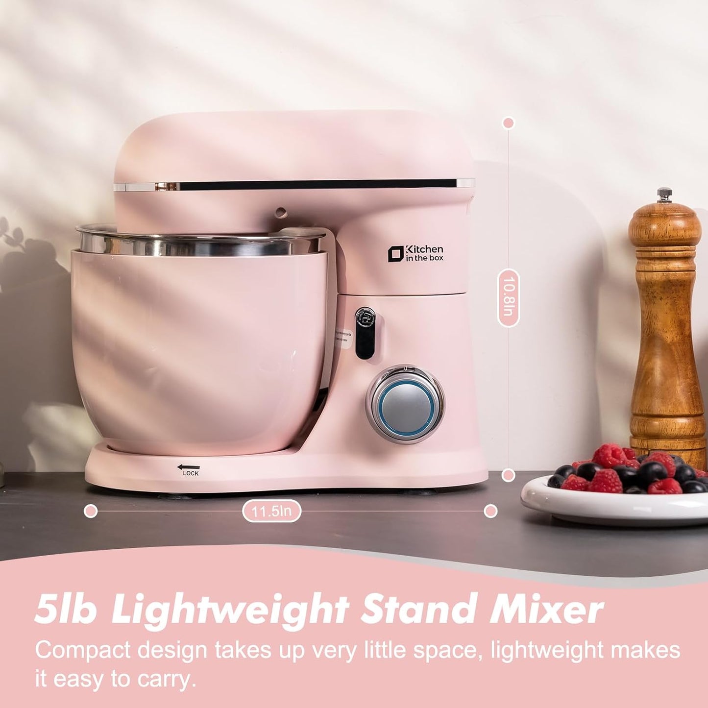 Kitchen in the Box Stand Mixer, 3.5QT Two Bowls Small Kitchen Electric Mixer, 10-Speed Portable Lightweight Matte Finish with Egg Whisk, Dough Hook, Beater (Rose Pink, 3.5QT)