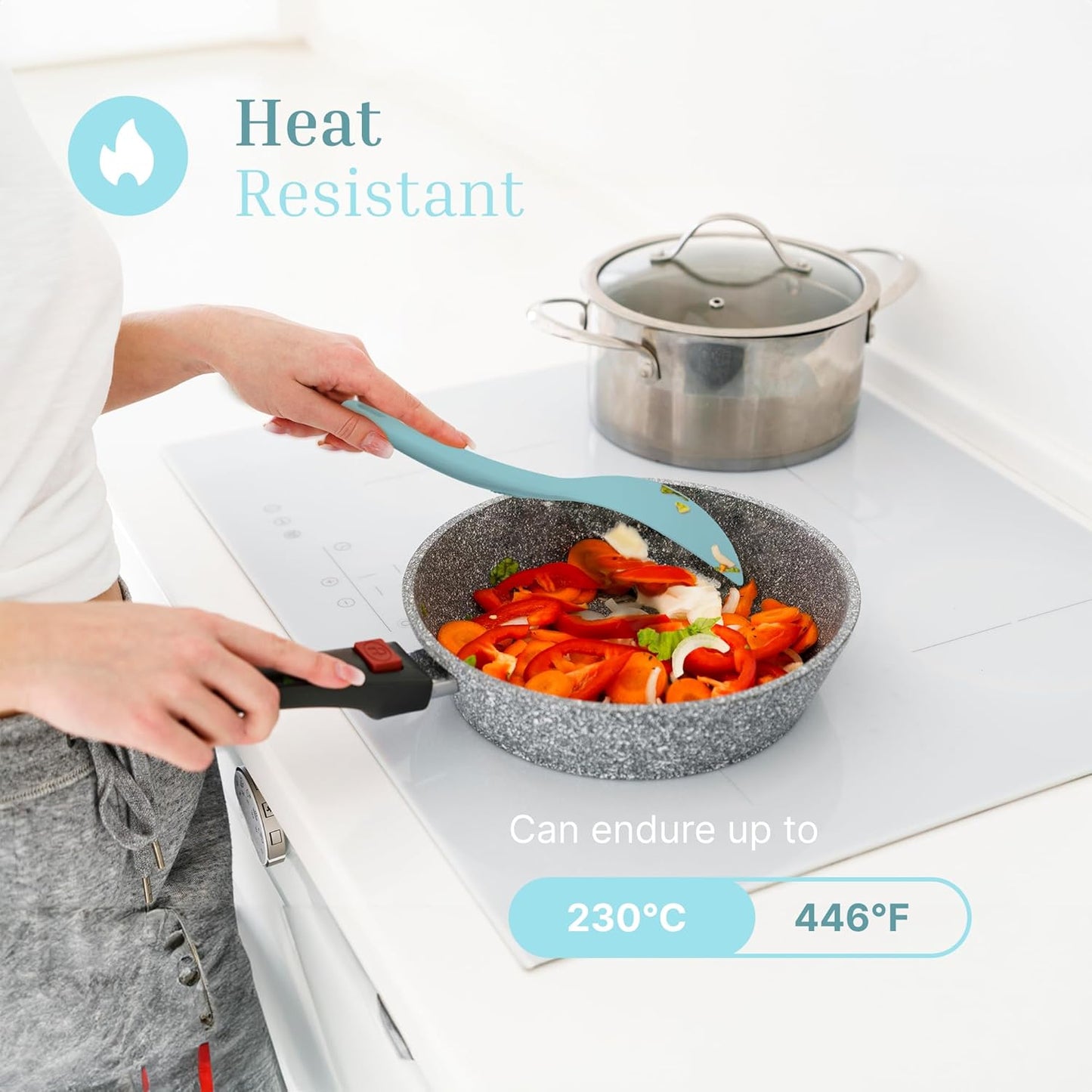 Silicone Rice Paddle Set – 2-Piece Set of Spoon Spatulas for Non-Stick Cookware – Kitchen Tools and Accessories with Comfortable Handles, Heat-Resistant Utensils for Cooking and Baking – Pastel Blue