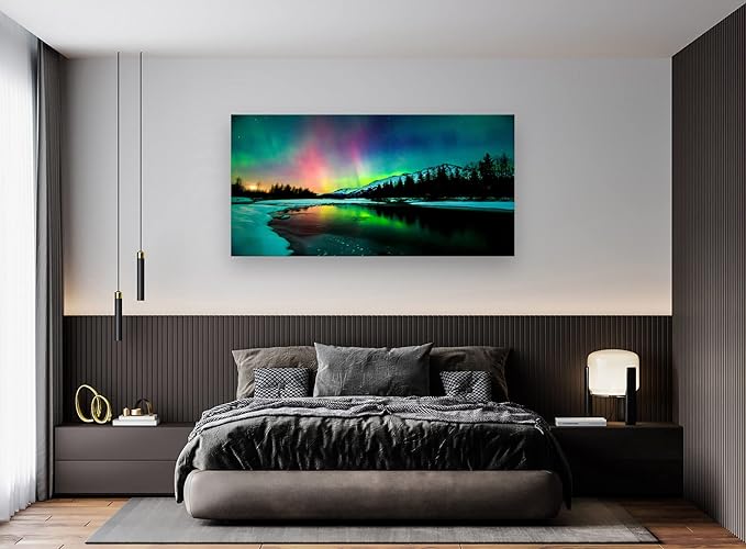 S01962 Wall Art Aurora scenery Painting on Canvas Stretched and Framed Canvas - Image 5