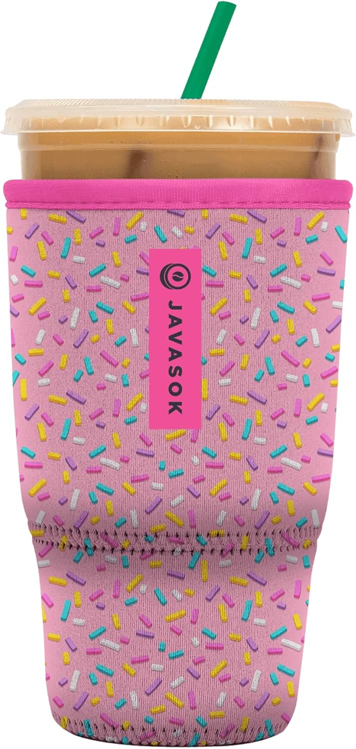 Sok It JavaSok Iced Coffee & Cold Soda Insulated Neoprene Cup Sleeve (Sweet Sprinkles, Large: 30-32oz)