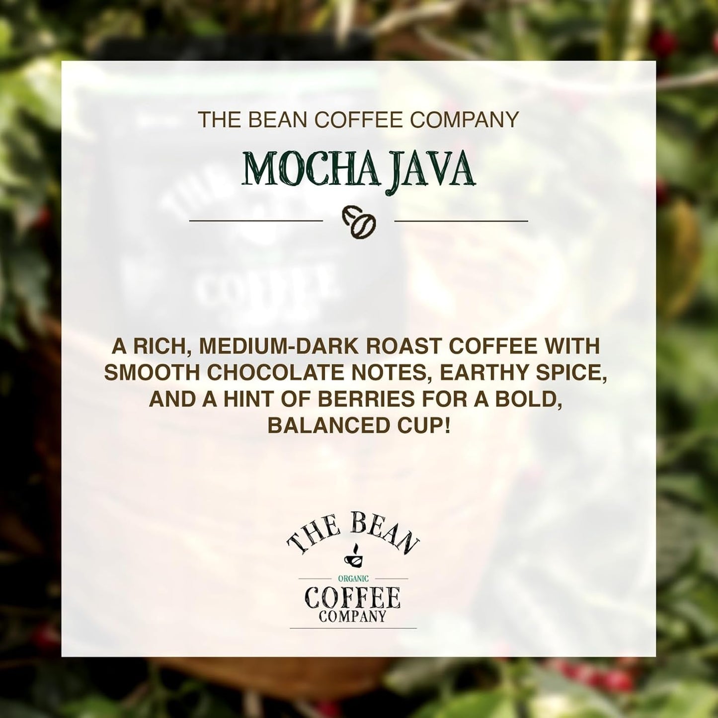 The Bean Organic Coffee Company Mocha Java, Medium Roast, Whole Bean Coffee, 5-Pound Bag