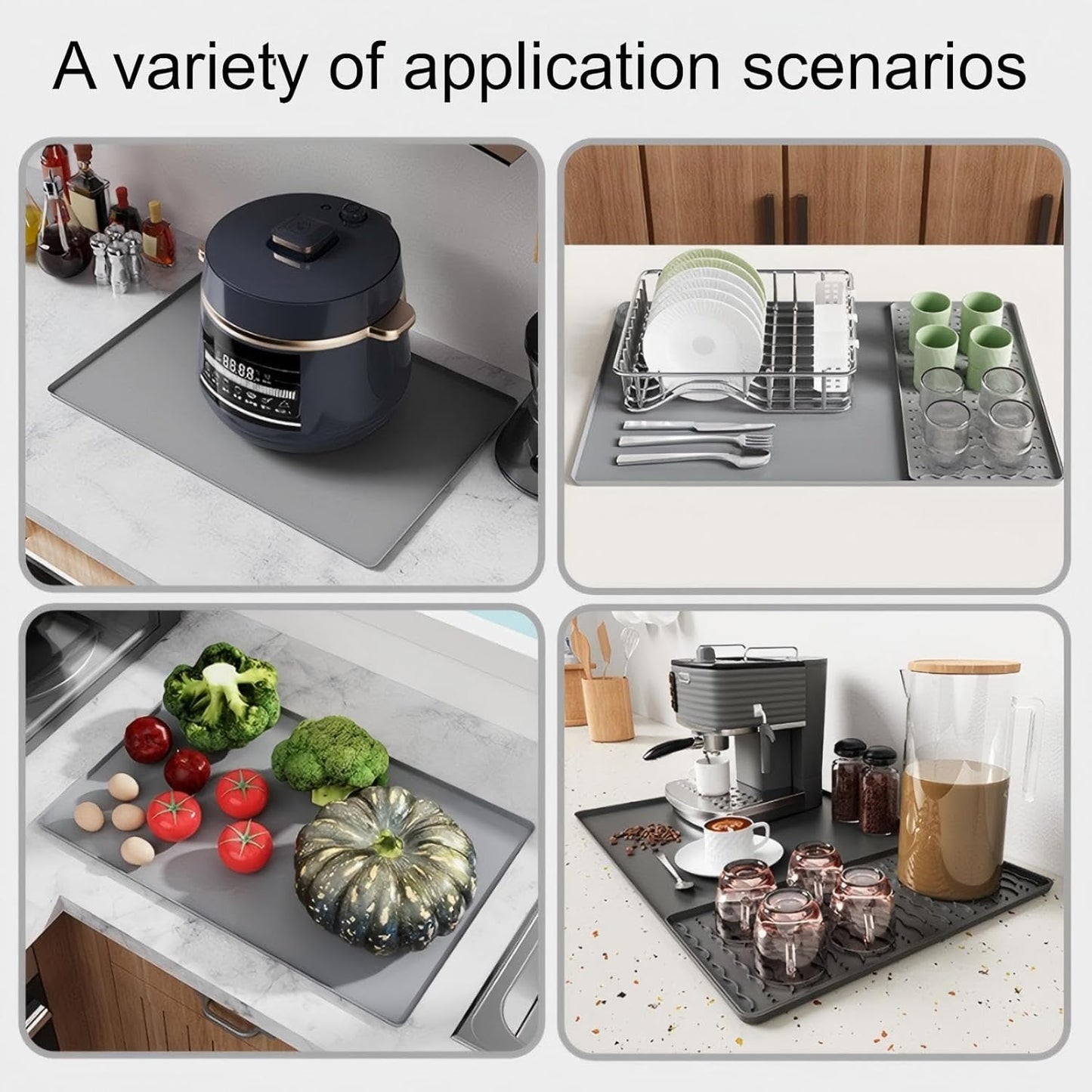 Silicone Coffee Pad, 24-inch x 16-inch Mat, with Removable Baking Tray, Fits Coffee Machines and Baking Sheets