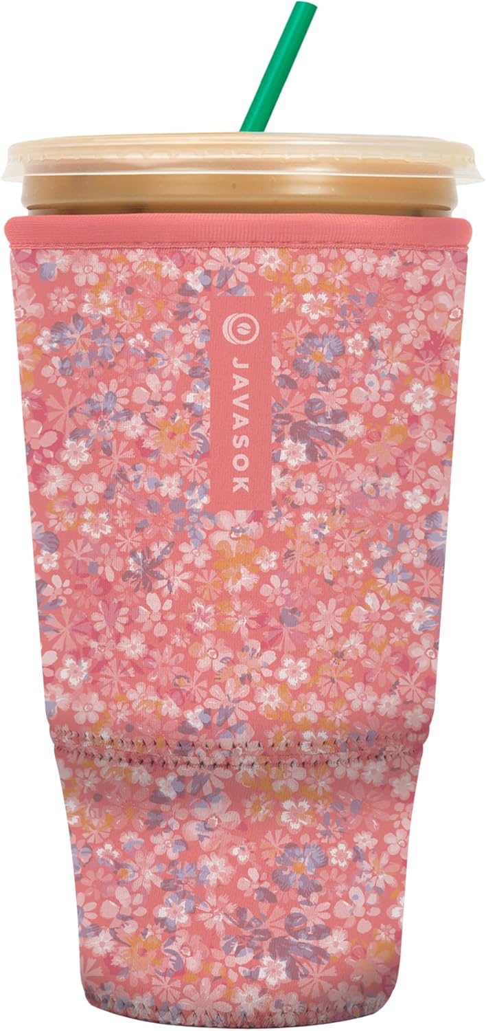 Sok It JavaSok Iced Coffee & Cold Soda Insulated Neoprene Cup Sleeve (Blushing Blooms, XXLarge: 44-48oz)
