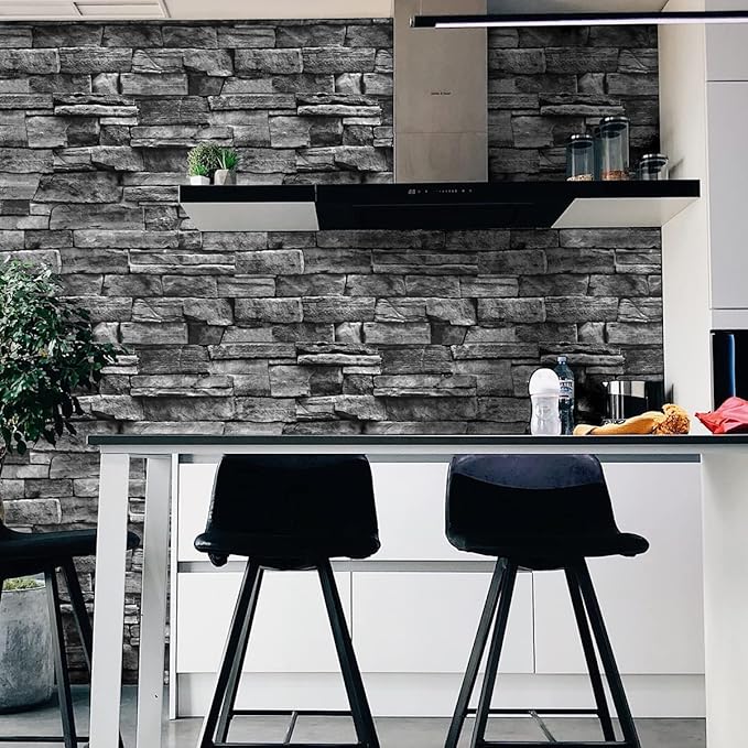 Jeweluck Grey Brick Wallpaper Peel and Stick Wallpaper 17.7inch×118.1inch Faux - Image 9