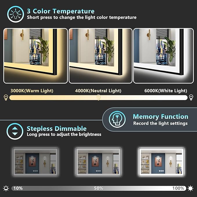 50x40 Black Framed LED Bathroom Mirror - Image 5
