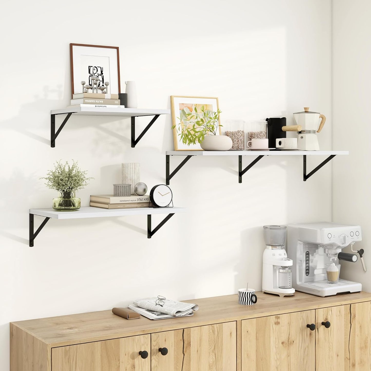 Dreamland White Floating Shelves for Wall, Wall Mounted Shelves, Large Floating Shelf 12 * 16 inch Set of 2 for Bookshelf Living Room Bedroom Home Office Bathroom