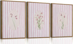 3 Piece Floral Framed Wall Art Pink Wildflower Canvas Wall Art Flower Pictures by KISSFOX