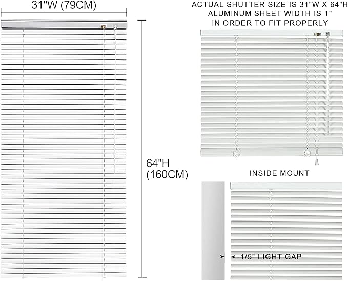 YIIBAII Mini Blinds Suitable for 31.5" W x 64" H Windows 1" Aluminum Horizontal - Image 6