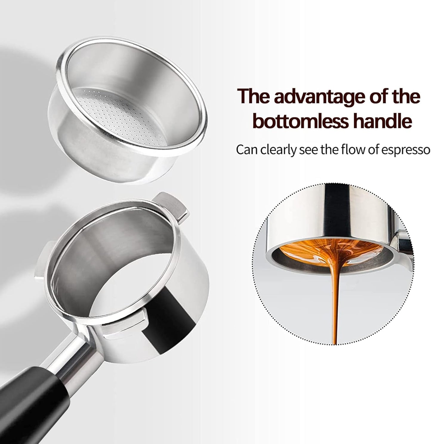 51mm 3 Ears Bottomless Portafilter for Delonghi Dedica EC680/EC685/EC785/EC820/EC850/EC860 SMEG Espresso Coffee Machine, Stainless Steel Basket Included ABS Handle Black