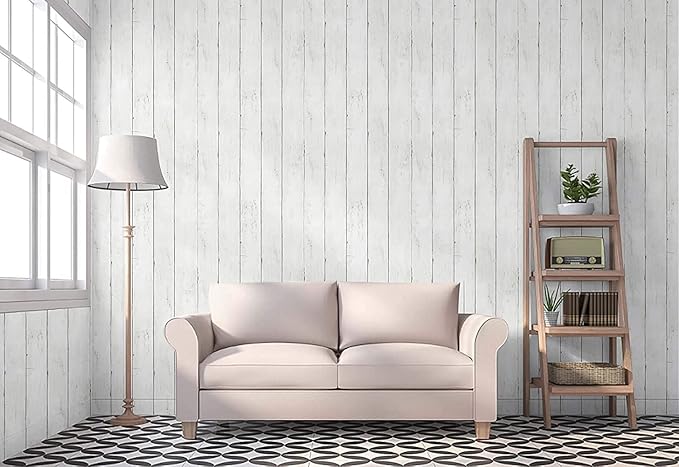 CiCiwind Peel and Stick Wallpaper Wood Contact Paper White Shiplap Wall Paper - Image 9