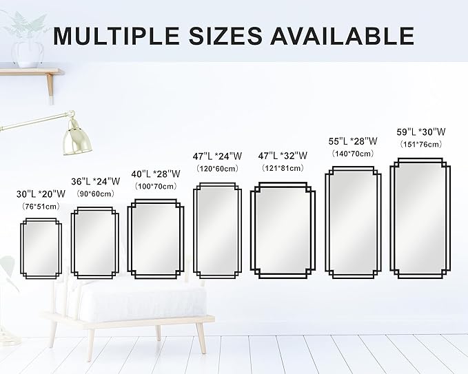 24" x 47" Large Black Mirror for Wall Decor, Elegant Living Room Mirror - Image 9
