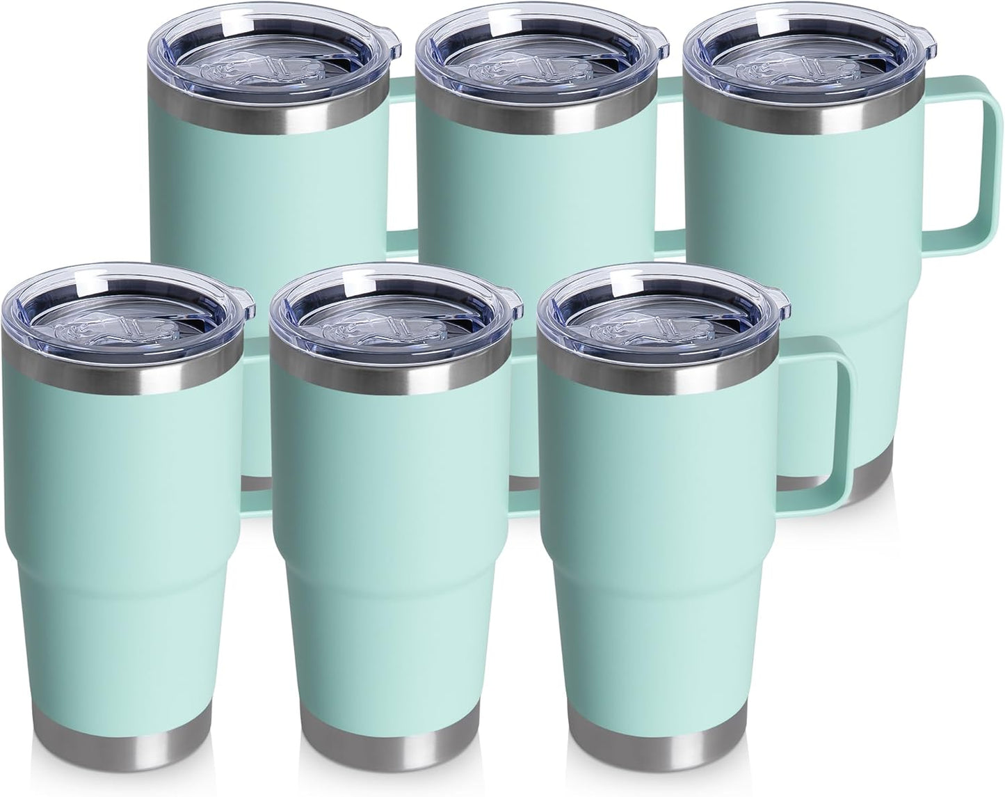 HASLE OUTFITTERS 20oz Tumbler Bulk with Lid, Stainless Steel Tumbler Bulk with Handle, Metal Insulated Travel Coffee Mug Set with Handle, Double Wall Vacuum Leak Proof Tumbler Cup, Mint Green 6 Pack