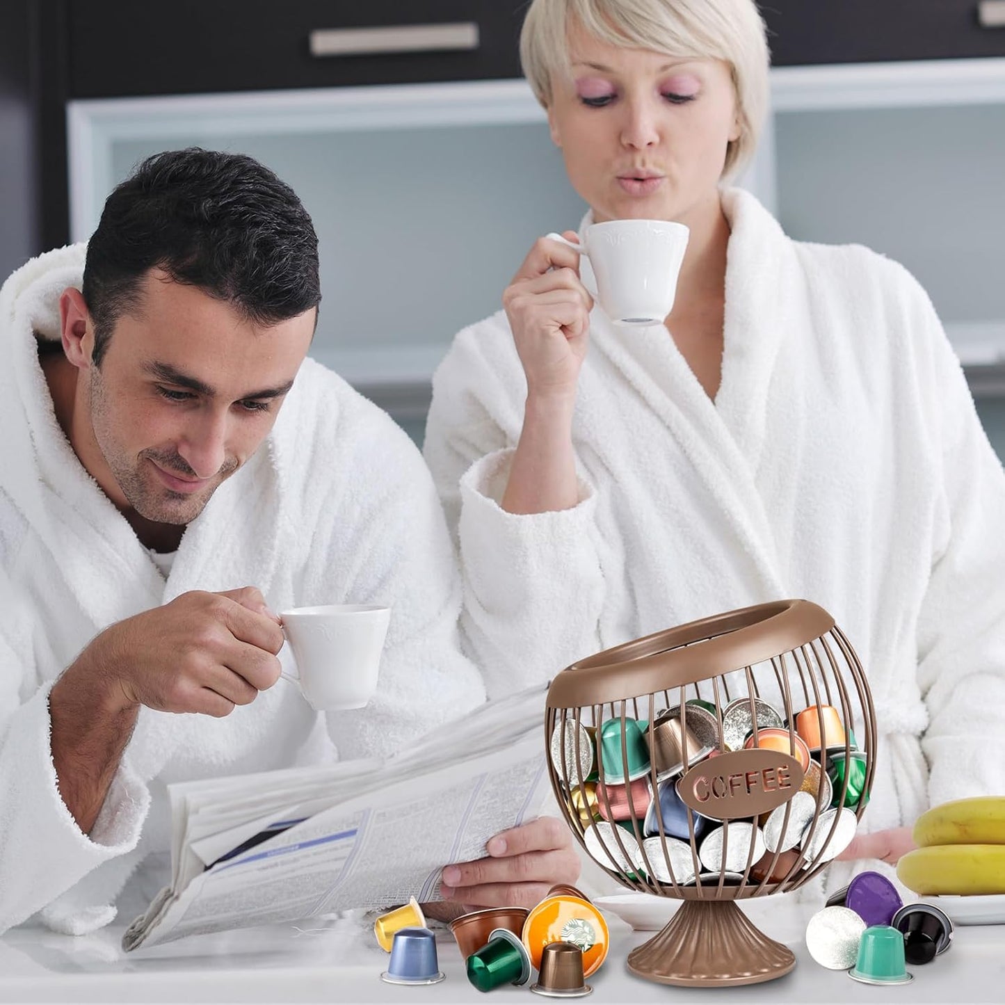 Stainless Steel Sphere Cup Coffee Basket pods holder Sturdy for Home or Office Kitchen Counter Organizer Espresso Capsule (Brwon)