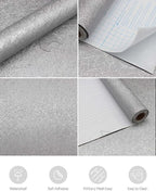 15.7" X 196.8" Silver Grey Wallpaper Embossed Self Adhesive Peel and Stick - Image 6