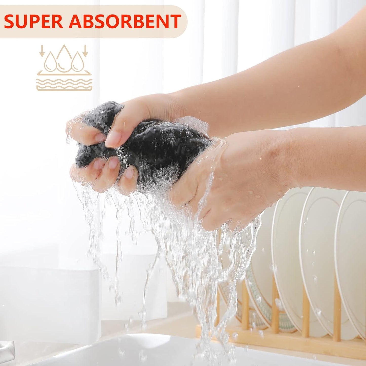 Homaxy 100% Cotton Waffle Weave Kitchen Dish Cloths, Ultra Soft Absorbent Quick Drying Dish Towels, 12 x 12 Inches, 12-Pack, Black