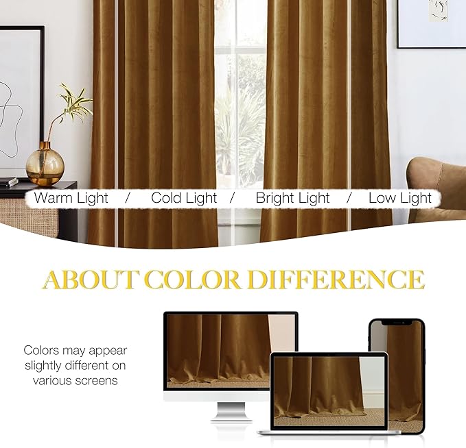 NICETOWN Gold Brown Velvet Curtains 2 Panels, Luxury and Soft Backdrops - Image 3