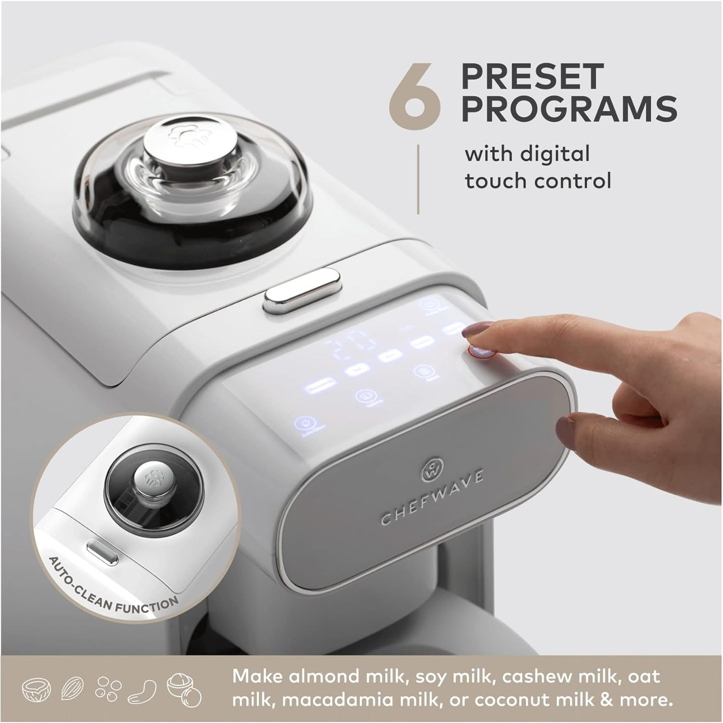 ChefWave Milkmade Dairy Alternative Vegan Nut Milk Maker Machine Almond Milk Soy Milk Oat Milk Cashew Milk Coconut Milk Macadamia Milk, No Soaking, Auto-Clean, Delay Start, Recipe Book - Silver/Black