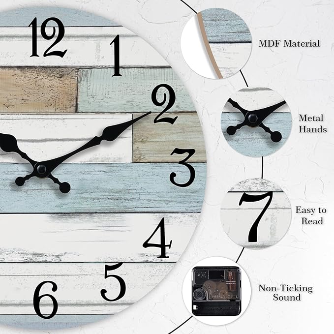 KECYET Wall Clock Battery Operated 18 Inch Large Silent Non Ticking Coastal - Image 6