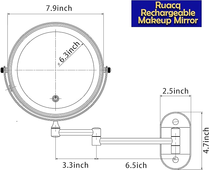 Ruacq Rechargeable Makeup Mirror Matte Black Double Sided Vanity Mirror - Image 6