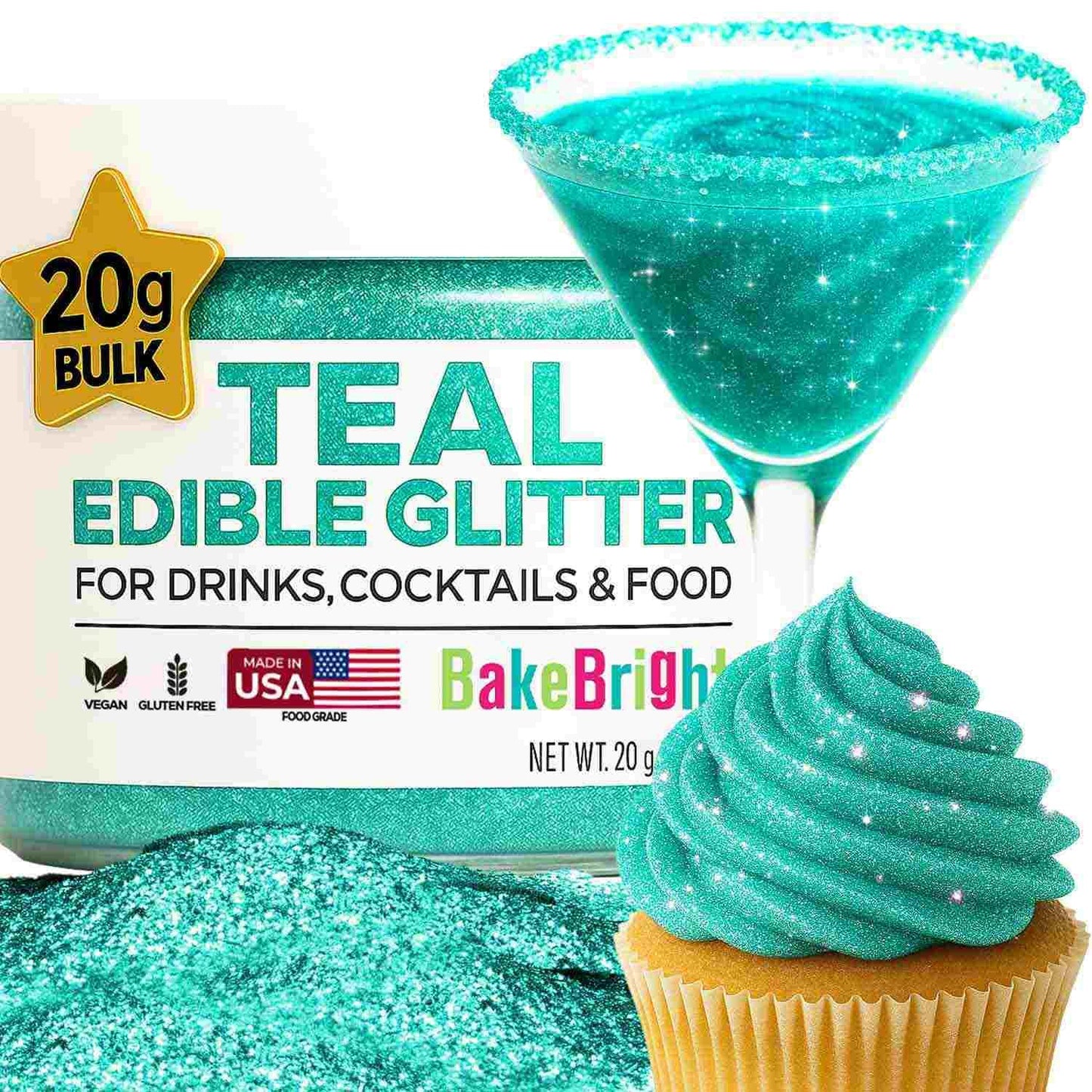 Bulk 20g Light Blue Edible Glitter for Drinks | Premium Edible Glitter for Cakes, Cocktails, Light Blue Cake Decorating Decorations Food Grade, Vegan, Kosher, Halal, Gluten Free - Made in USA
