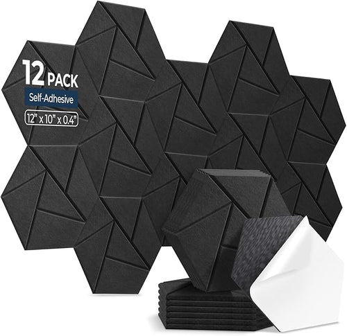 12 Pack Hexagon Acoustic Panels, Self-Adhesive Acoustic Wall Panels by AUSLET