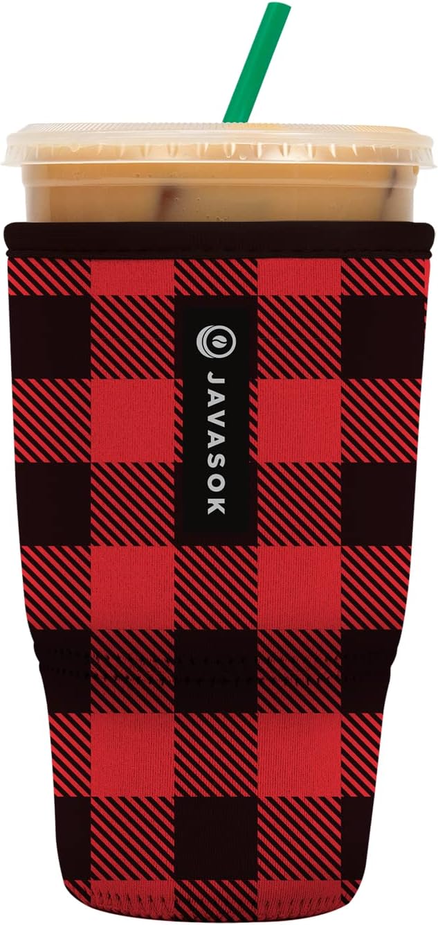 Sok It JavaSok Iced Coffee & Cold Soda Insulated Neoprene Cup Sleeve (Buffalo Check, Large: 30-32oz)
