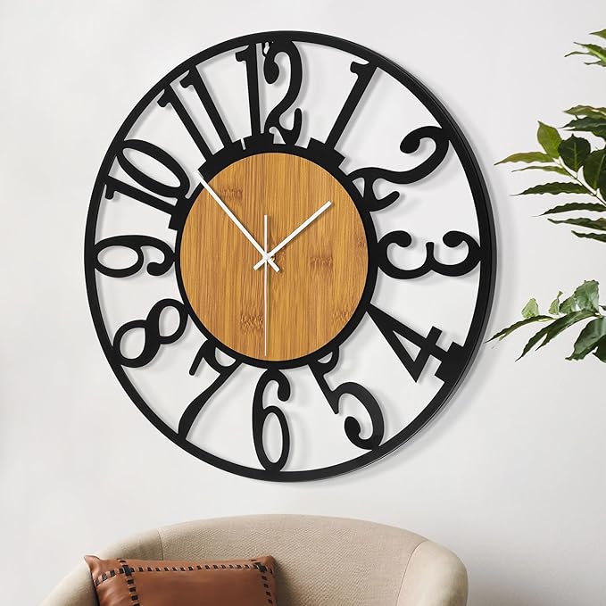 LEIKE Large Wall Clocks, Non Ticking, Battery Operated Rustic Round Modern Big - Image 2
