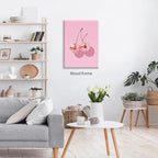 Funky Pink Cherry Poster Retro Disco Ball Canvas Wall Art 24X36 inch Framed - Image 4
