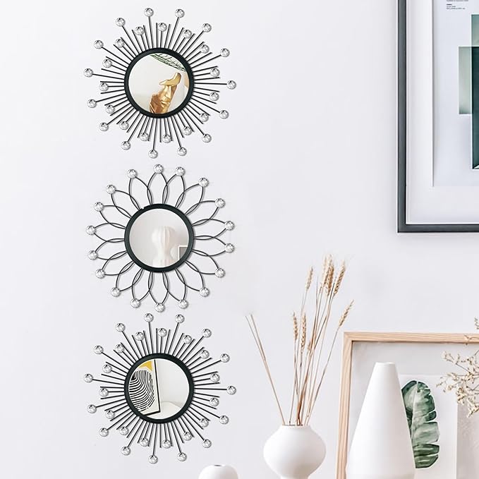 3 Pack Metal Mirrors for Wall Sunburst Wall Mirrors Home Décor Decorative - Image 2