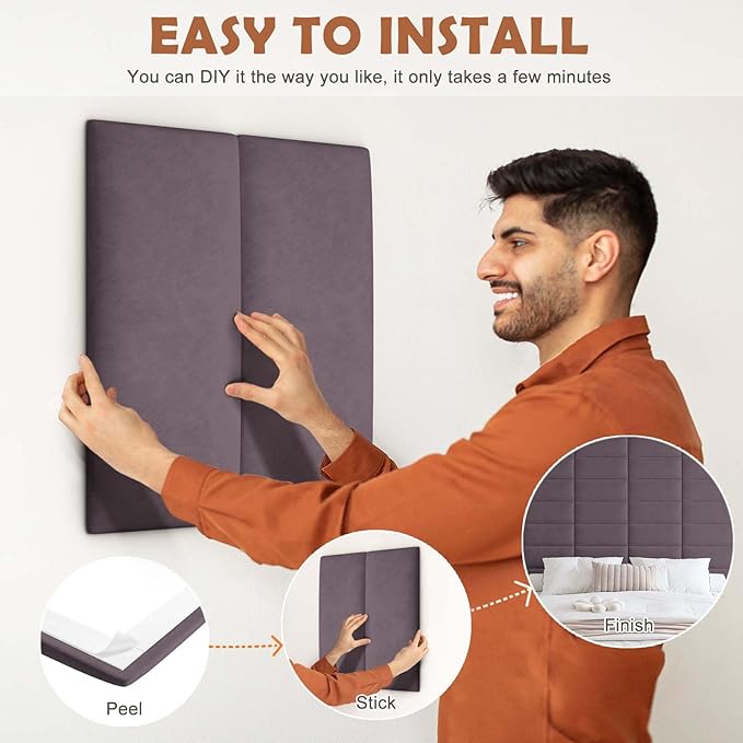 IFNOW Wall Mounted Upholstered Headboard Full, 3D Peel and Stick Soundproof - Image 5