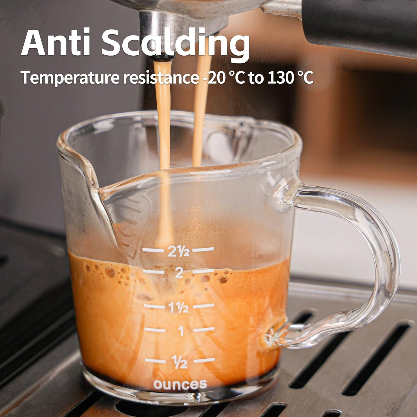 Espresso Shot Glass 70ML/2.3OZ Triple Pitcher Barista Double Spouts With Pouring Handle (1 Pack)