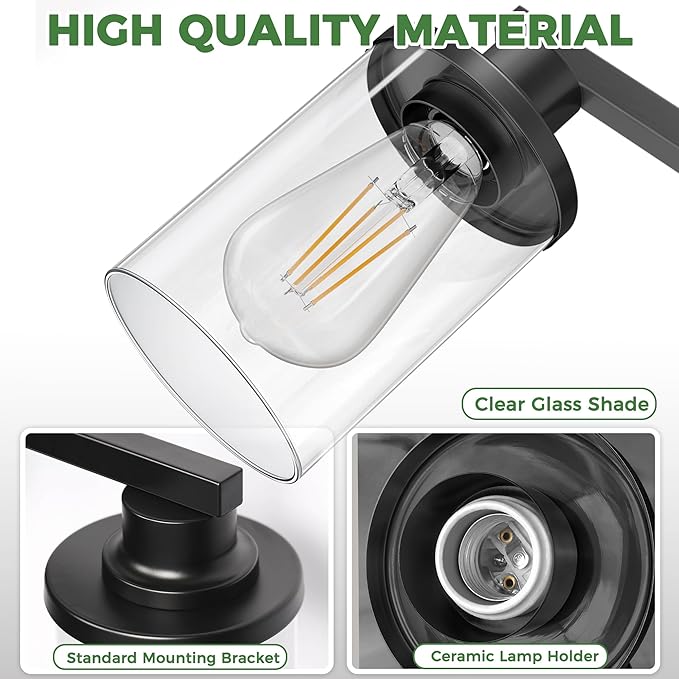 DORESshop 17 Inch Bathroom Light Fixtures, 3-Light Black Bathroom Lighting - Image 5