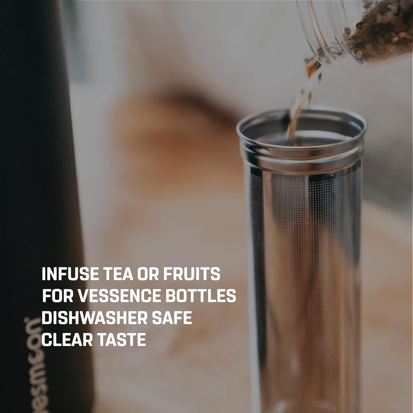 Vessence Stainless Steel Infuser - Extra Long Fine Mesh Filter for Loose Leaf Tea, Fruits or Ice | Compatible with Vessence Water Bottles