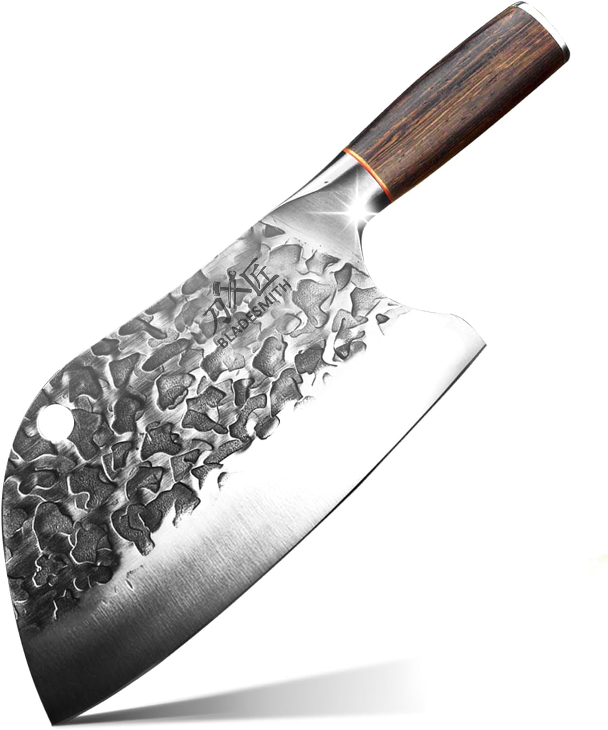 BLADESMITH Serbian Chef Knife 8“, Butcher Cleaver Hand Forged Blade, Handmade Non-Slip Ergonomic Wenge Wood Handle, Kitchen Gifts