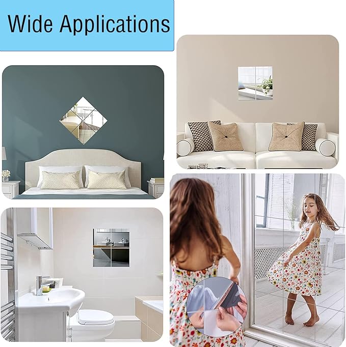 16"x12" Acrylic Mirror Sheet, Flexible Non Glass Body Mirror Tiles Large Self - Image 7