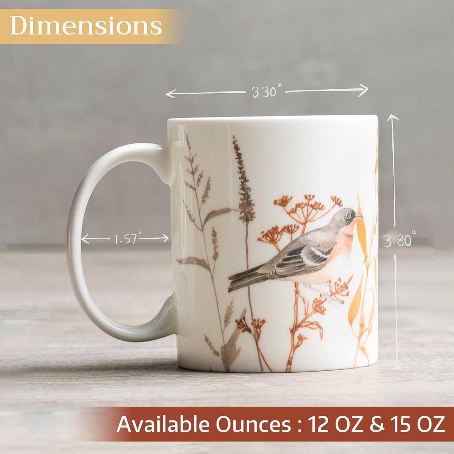 Maison d' Hermine Coffee Mug with Handles Fine Bone China Mugs Pack of One Tea Cups for Hot Beverages Cappuccino Latte Home Office Perfect for Gift (Meadow Florals - Beige Meadow Sunrise, 15 Ounce)