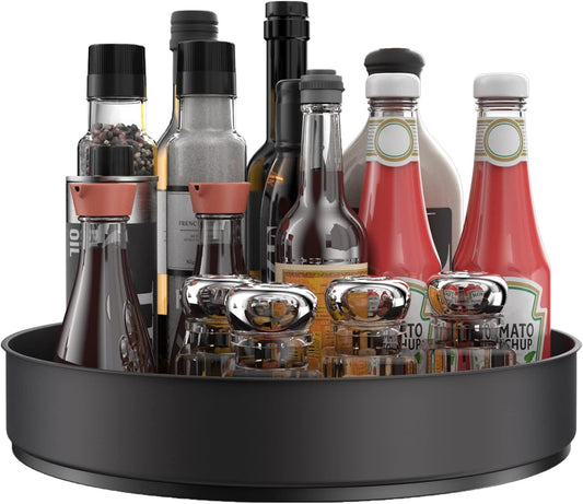 VAEHOLD Lazy Susan Stainless Steel Black Spice Rack Turntable for Pantry Cabinet - Decorative Trays Storage Containers Organizer for Kitchen Cabinet, Snacks, Bathroom (12 inches)