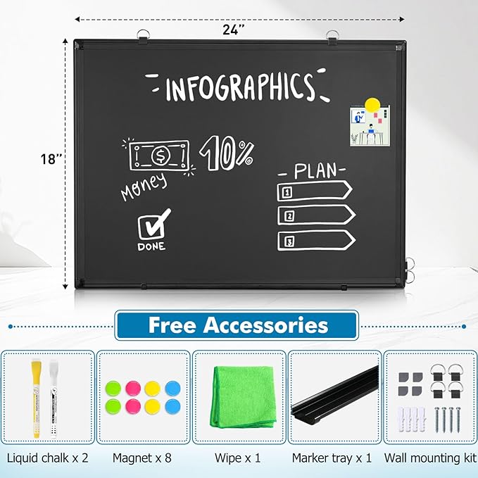 Magnetic Chalk Board, 24“x18” Black Chalkboard Double-Sided Dry Erase Board - Image 2